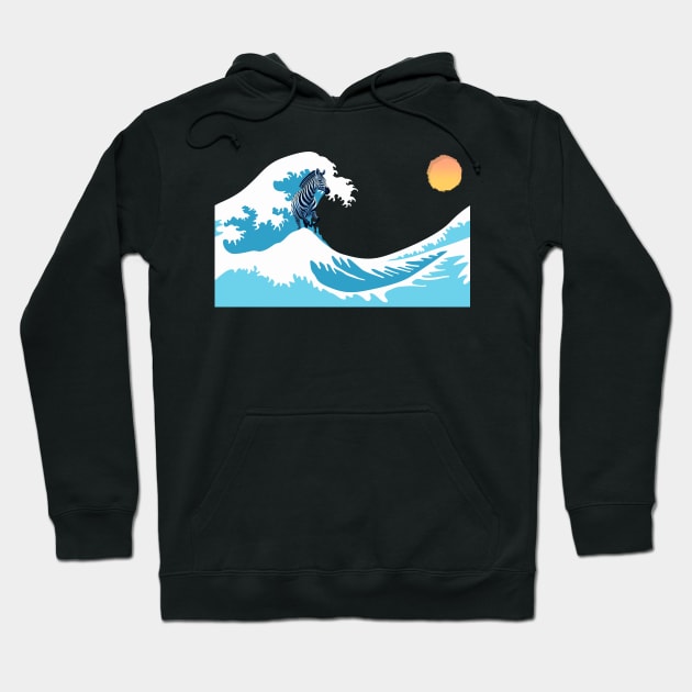 Zebra Surfing at The Great Wave off Kanagawa Hoodie by mafiatees.intl